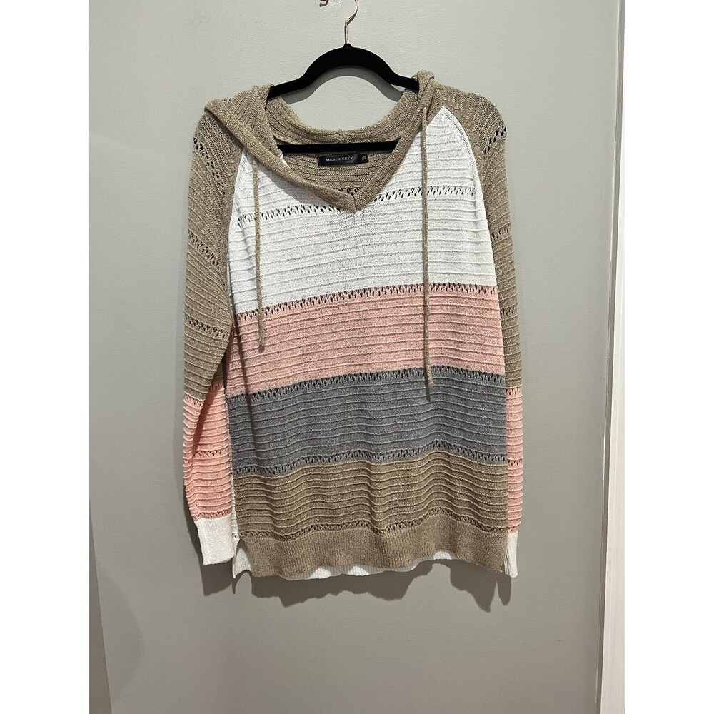 Merokeety Amazon Brand Striped Lightweight Knit Hoodie - XL